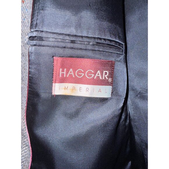 Haggar Imperial Mens Herringbone Gray Wool Blazer Sport Coat Jacket Made In USA - Picture 4 of 14